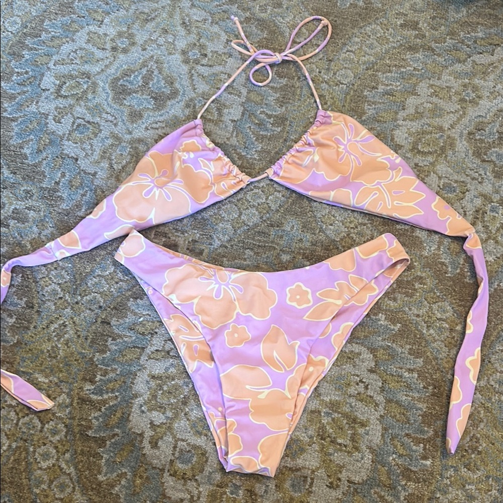 Floral Pink and Orange Bikini Set